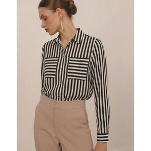 NWOT Fox Racing Women's Black & White Pinstriped Button Down Blouse Shirt SZ XS